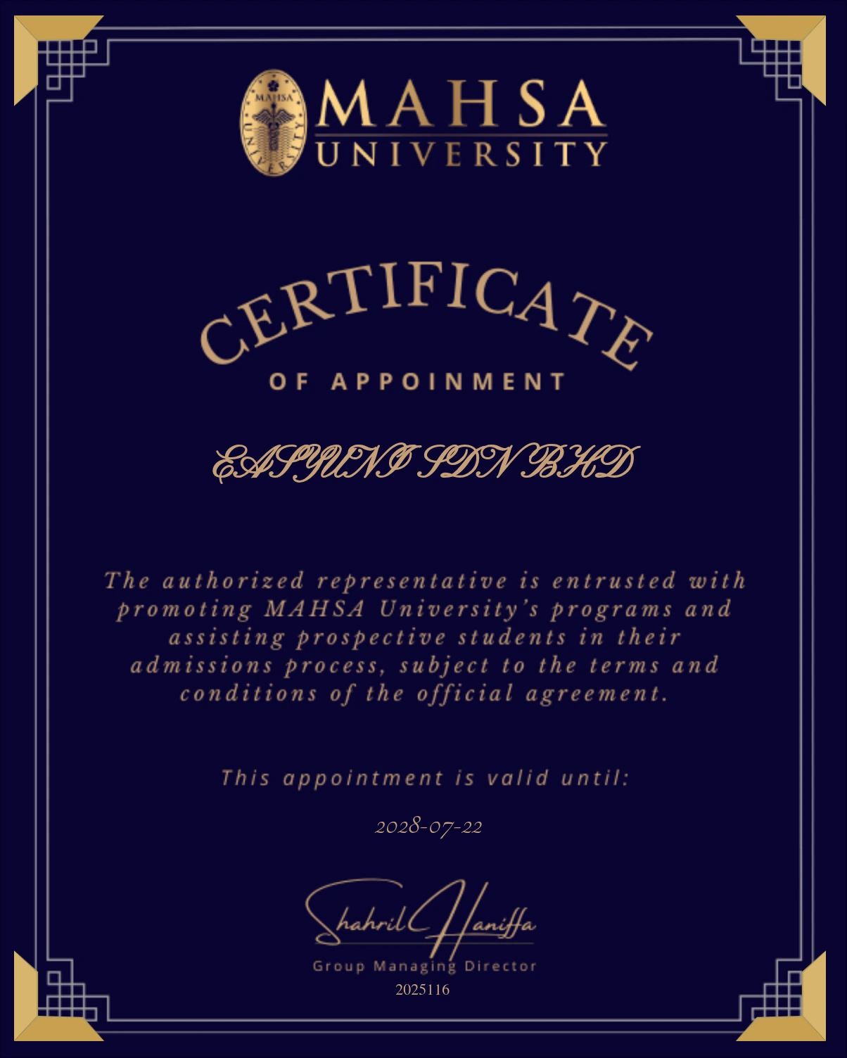 Nilai Partnership Certificate